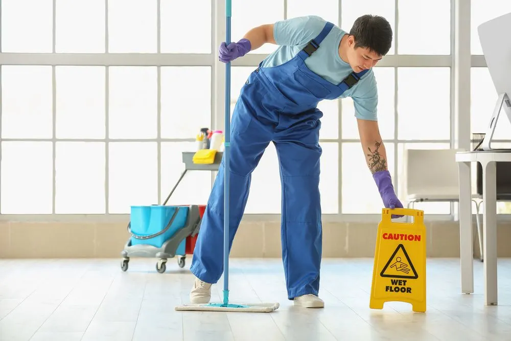 Custodial staff member at work