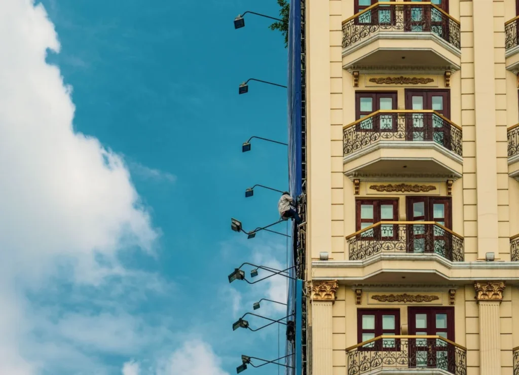 Urban apartment building with balconies