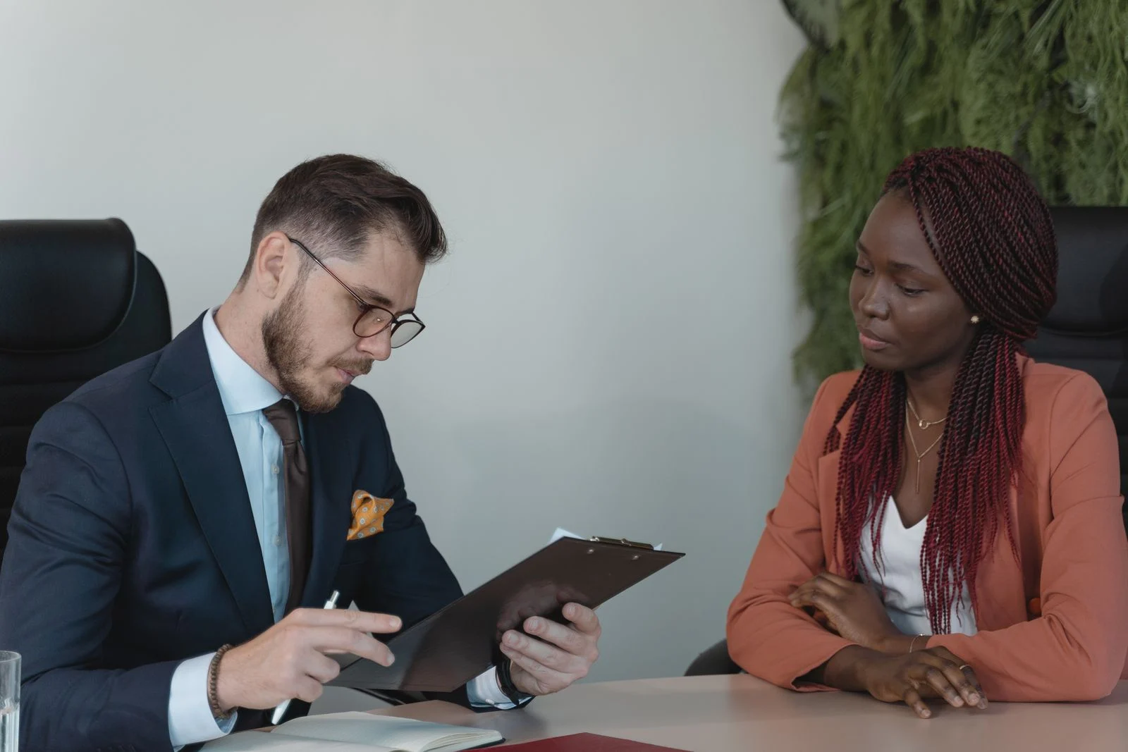 Recruiter at a staffing agency in St. Paul interviewing a job candidate